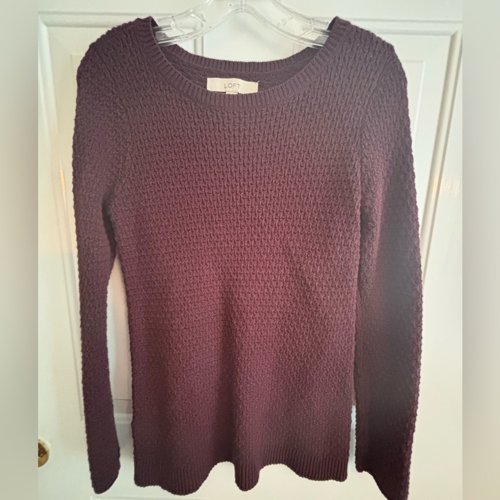 LOFT Burgundy Waffle Knit Sweater XS Crewneck Long Sleeve